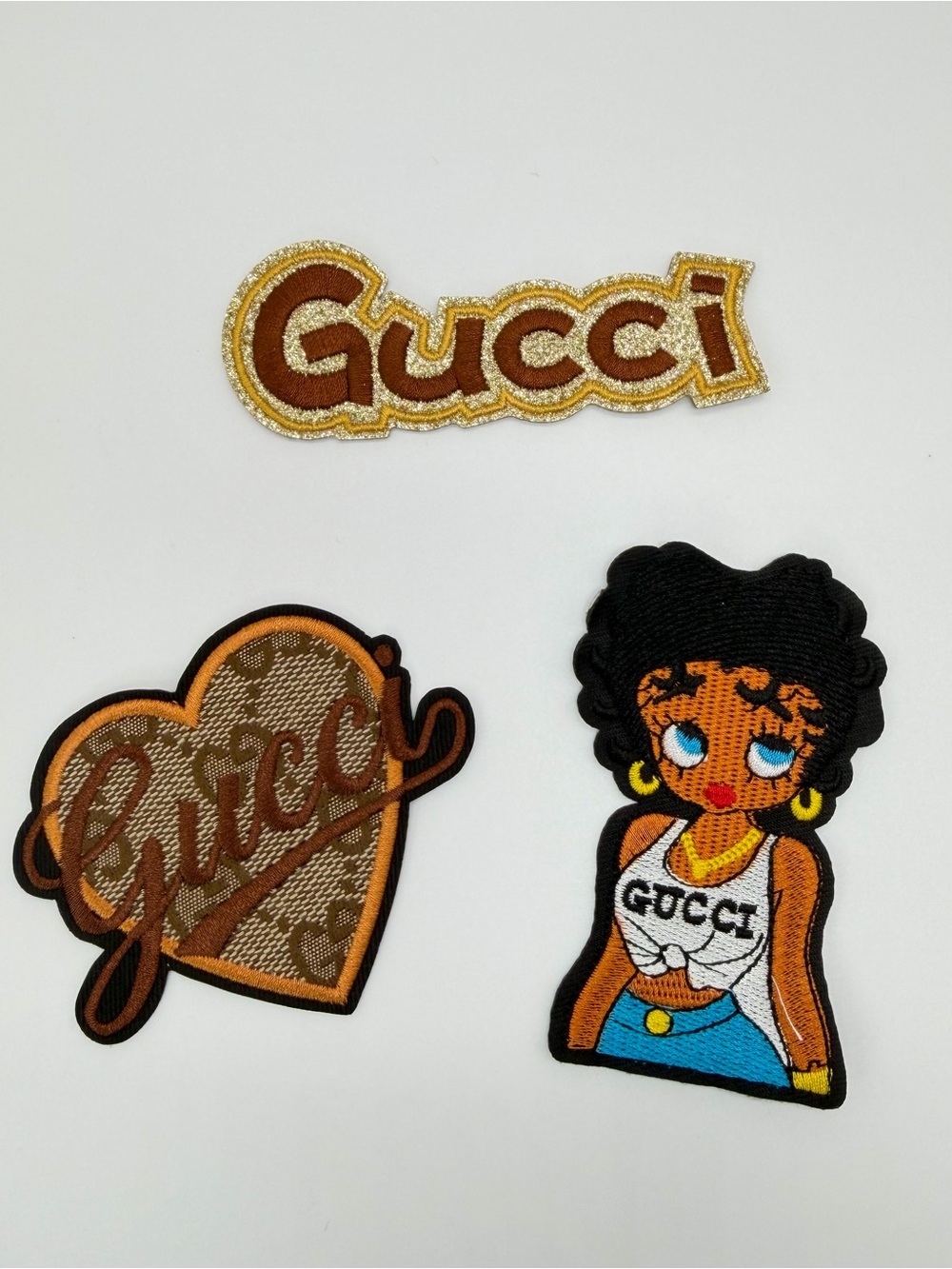 Brown, Gold & Black Embroidered Patch Trio